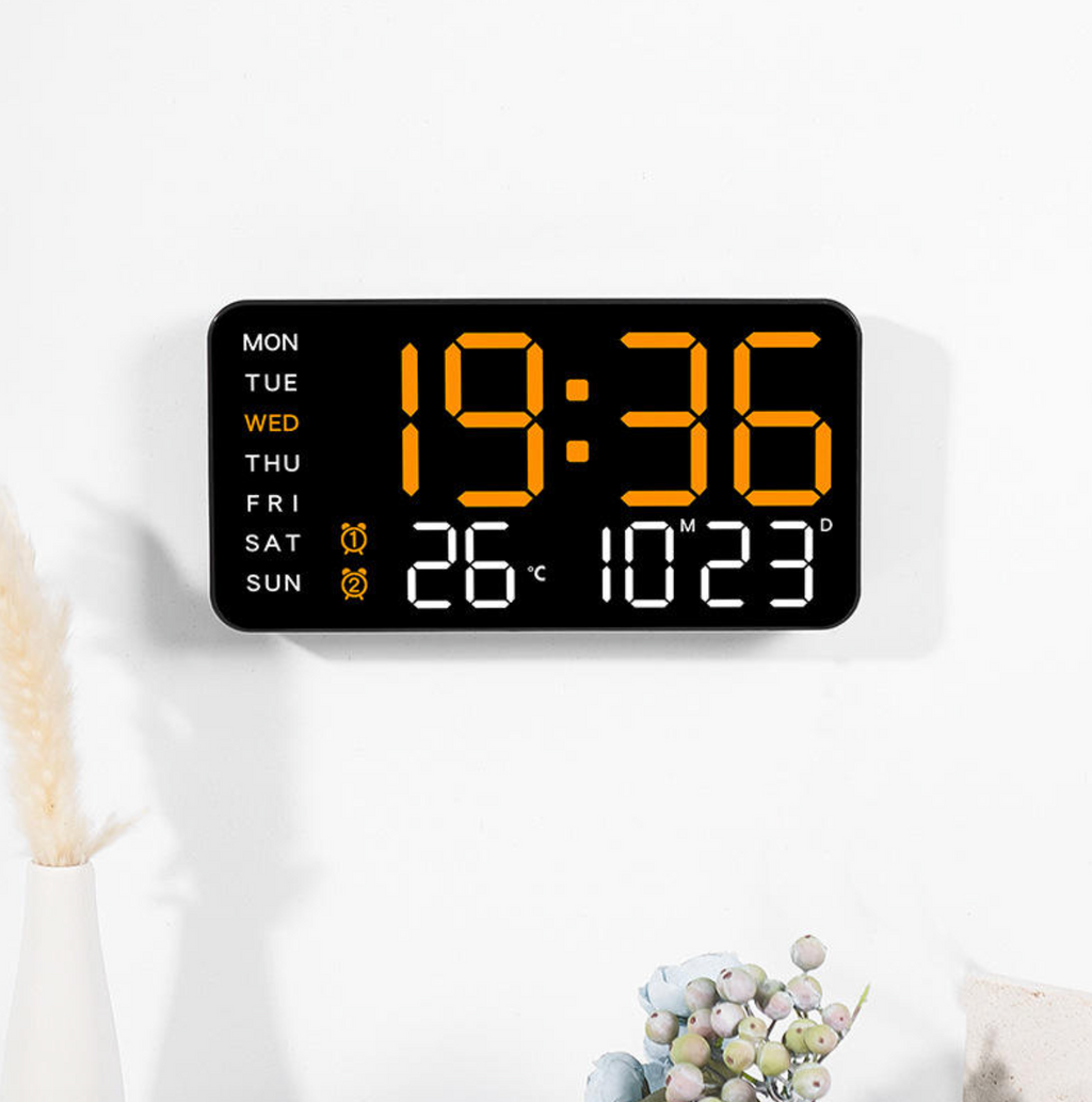 Modern Borderless LED Digital Wall Clock with Alarm & Night Light