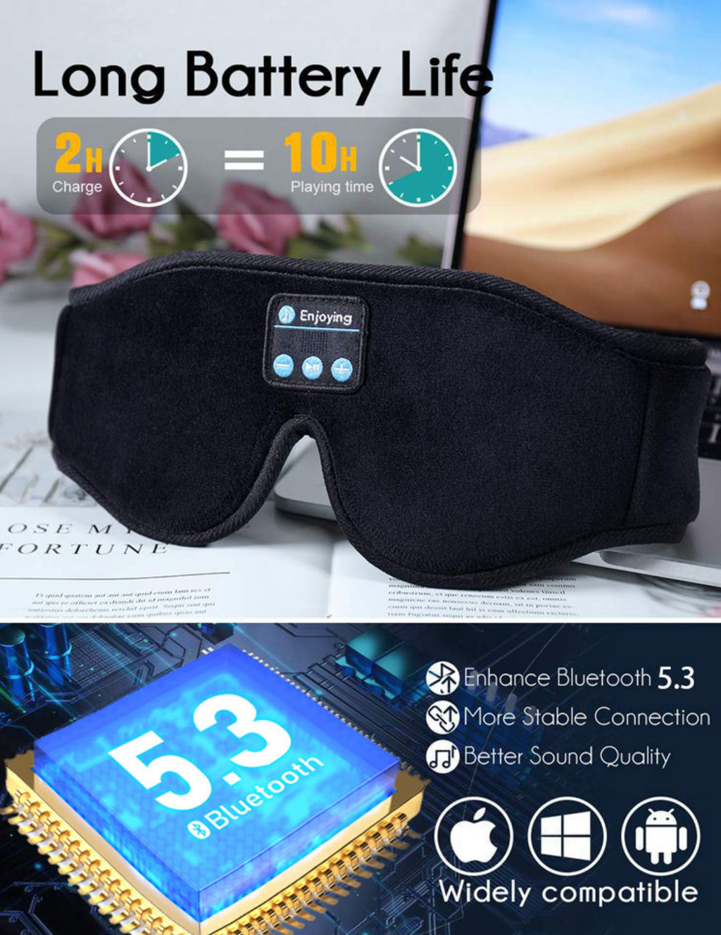 2026 Wireless Bluetooth Sleep Mask with Bone Conduction Headphones