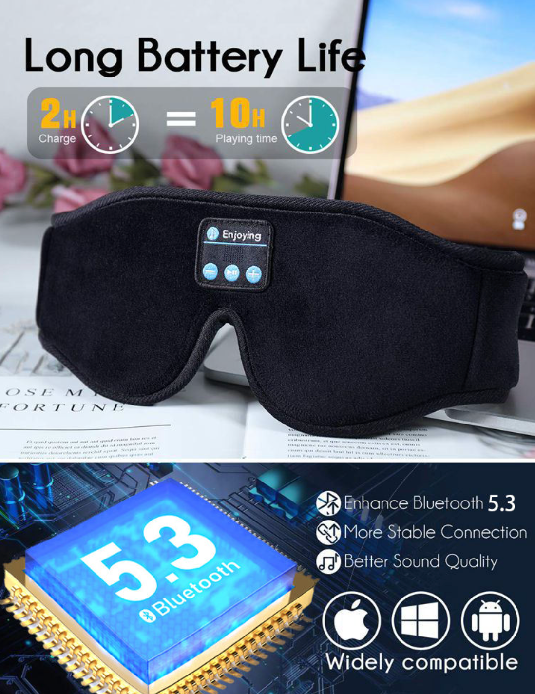 2026 Wireless Bluetooth Sleep Mask with Bone Conduction Headphones