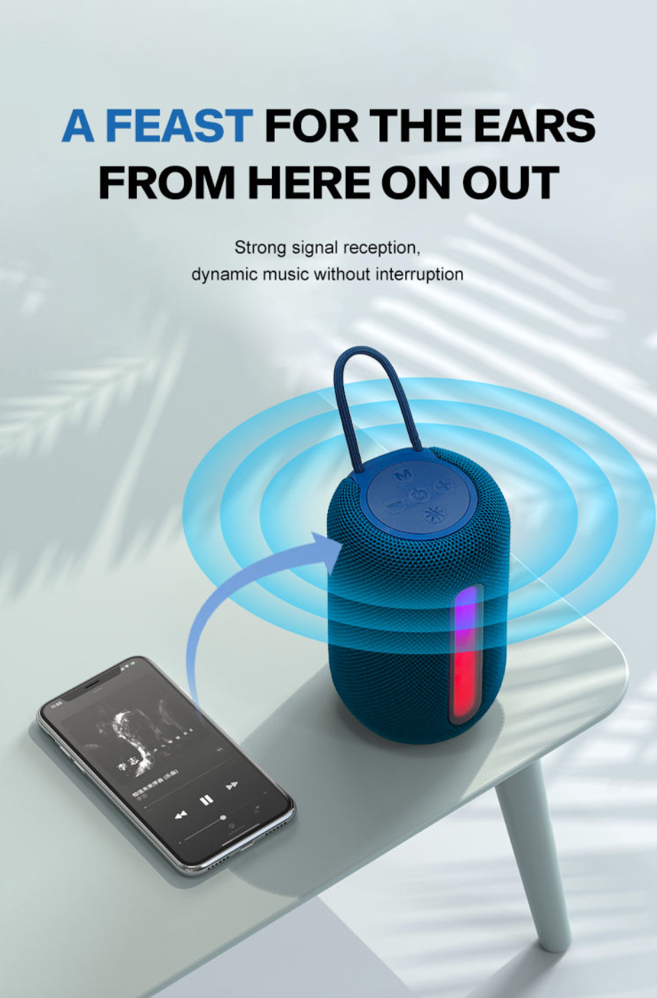 Portable Bluetooth Wireless Speaker with RGB Light, Super Bass & IPX4 Waterproof Design