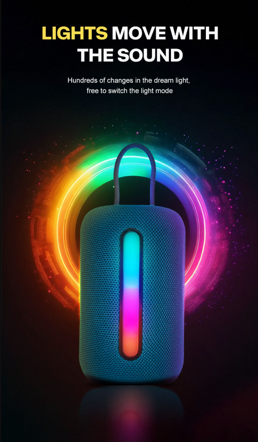 Portable Bluetooth Wireless Speaker with RGB Light, Super Bass & IPX4 Waterproof Design