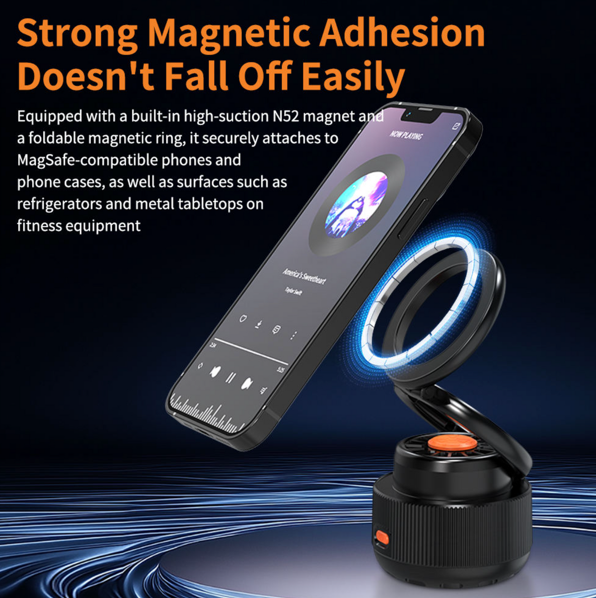 Magnetic Rotatable Bluetooth Speaker with Foldable Phone Stand, Gyro Fidget Toy & RGB Lights