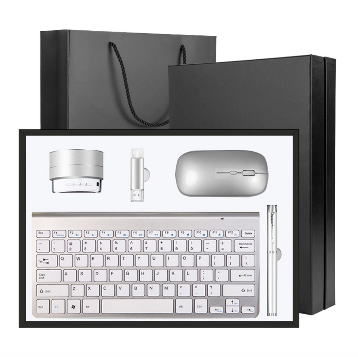 4-in-1 Wireless Office Gift Set – Keyboard, Mouse, USB Flash Drive & Pen | Corporate Business Gift Set