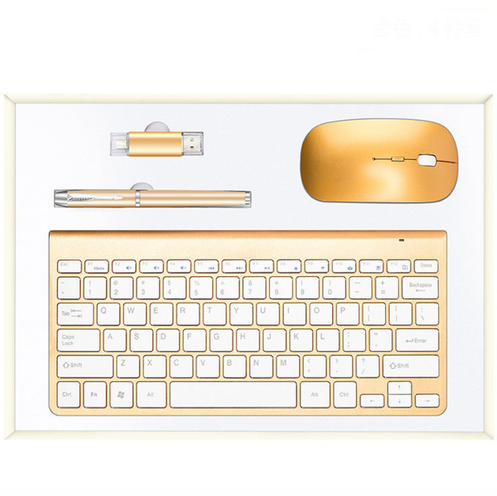 4-in-1 Wireless Office Gift Set – Keyboard, Mouse, USB Flash Drive & Pen | Corporate Business Gift Set